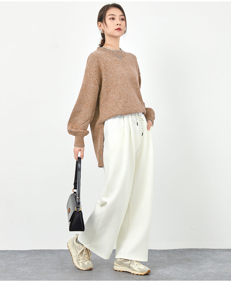 パンツ レディース ワイドパンツ スウェット シワにくい 春 春夏 裏起毛 ウエストゴム ダンボール リラックスパンツ スウェットパンツ ボトムス ゆったり 体型カバー 黒 グレー ホワイト きれいめ