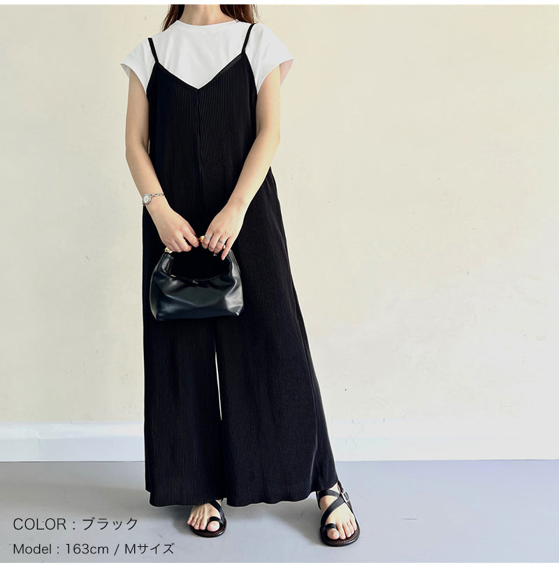 【即納】 プリーツパンツ サロペット パンツ サロペ レディース 春 夏 秋 冬 プリーツ リブ ワイドパンツ ワイドサロペット リブパンツ ボトムス オールインワン Vネック マタニティ セルフカット カットオフ フリーカット 大きいサイズ