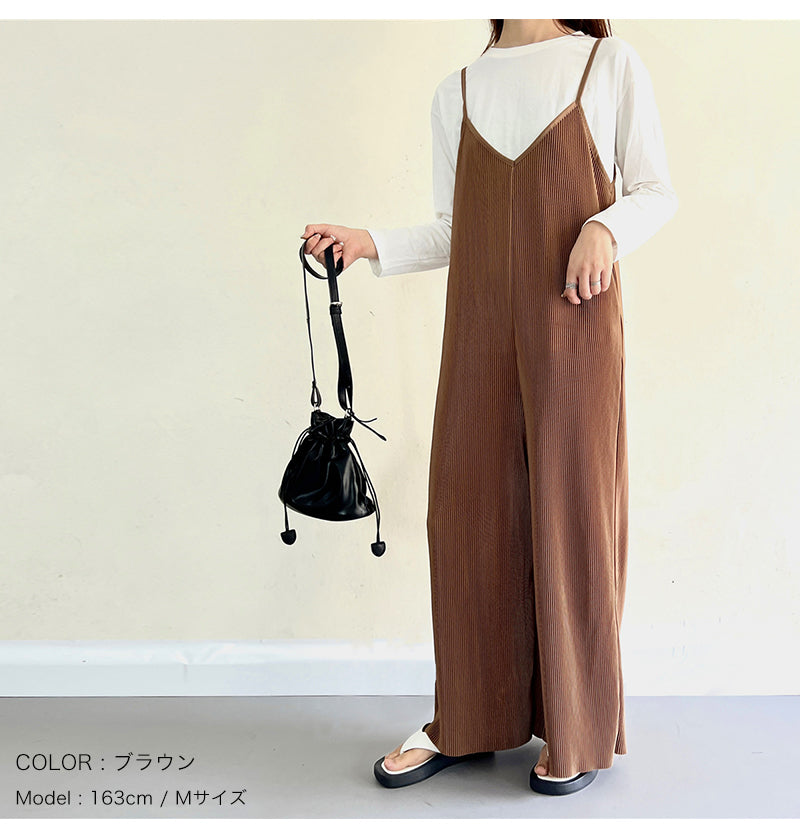 【即納】 プリーツパンツ サロペット パンツ サロペ レディース 春 夏 秋 冬 プリーツ リブ ワイドパンツ ワイドサロペット リブパンツ ボトムス オールインワン Vネック マタニティ セルフカット カットオフ フリーカット 大きいサイズ