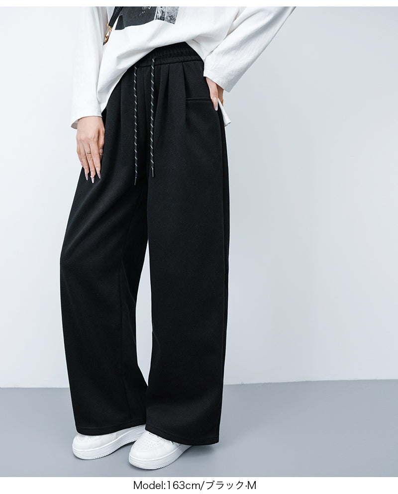 パンツ レディース ワイドパンツ スウェット シワにくい 春 春夏 裏起毛 ウエストゴム ダンボール リラックスパンツ スウェットパンツ ボトムス ゆったり 体型カバー 黒 グレー ホワイト きれいめ