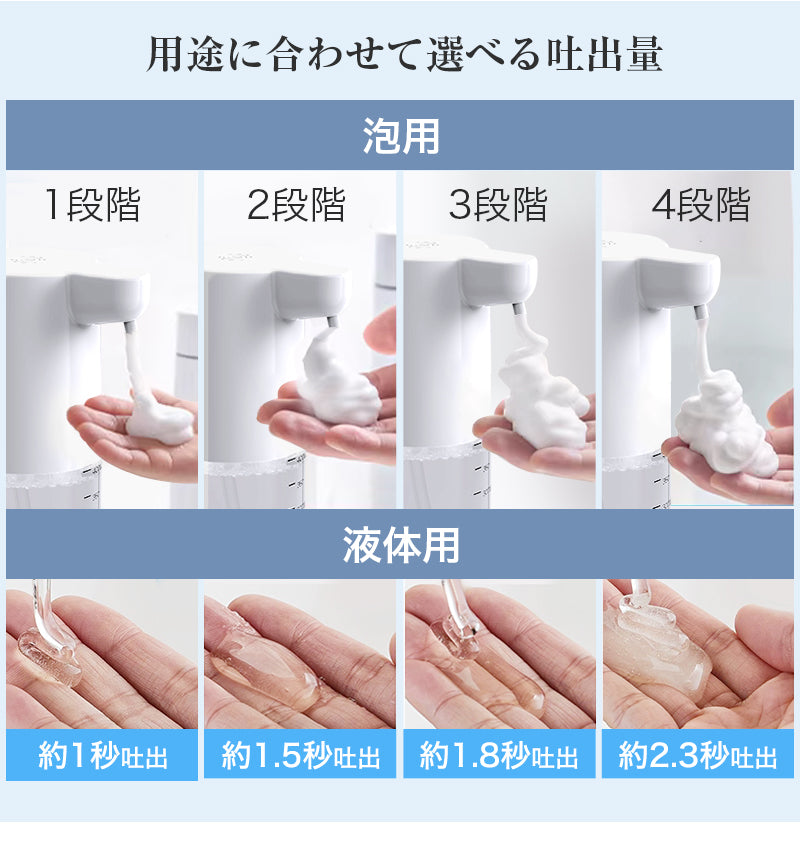 ソープディスペンサー 自動 泡 壁 液体 充電式 食器用洗剤対応 壁掛け ディスペンサー 4段階吐出量 IPX5防水 オートソープディスペンサー ハンドソープディスペンサー オート 詰め替え 400ml キッチン 洗面所 お手洗い等適用 Type-c充電